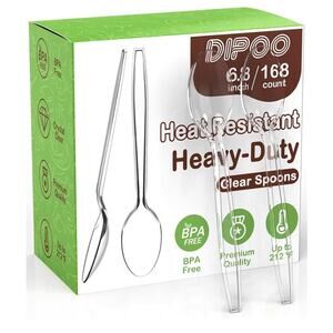 168pc 6.8" Clear Plastic Spoons Heavy Duty with Heat Resistant & BPA Free